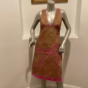 Bcbgmaxazria Collection Sleeveless A-line Geometric Leather Trim Dress Size 6